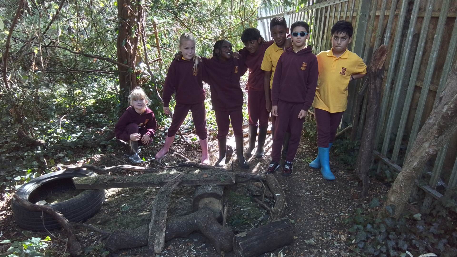 Forest school making nests 